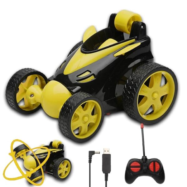 Gooyo DB2060 Rechargeable 360° Rotating & Rolling Small Stunt Car Toy | Yellow Color